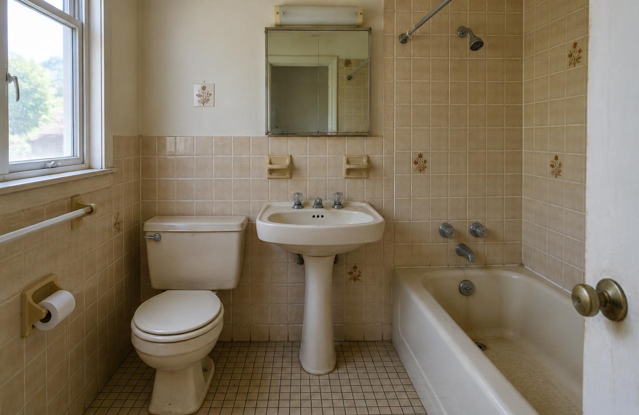 Bagno prima della ristrutturazione: piastrelle datate e vasca