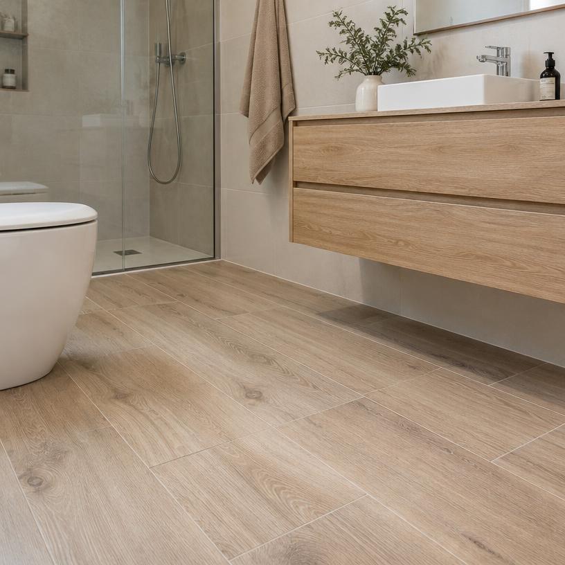 Bagno con finitura effetto legno